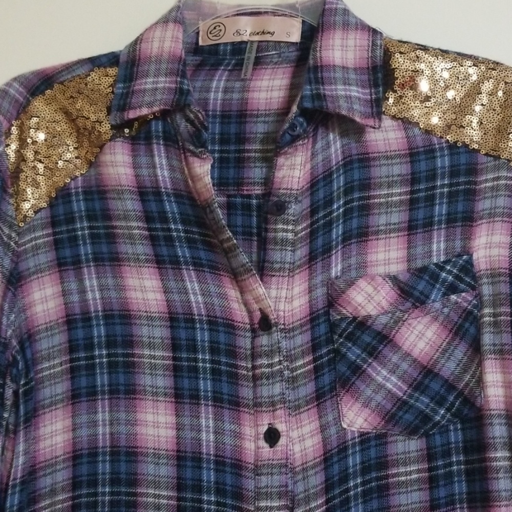 Flannel shirt with sequins - Picture 2 of 5